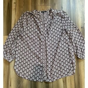 NYDJ Women's Sz Small Tunic Style Blouse Shirt Maroon White